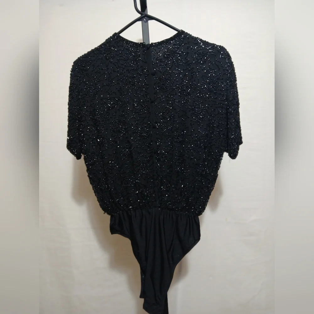 Oleg Cassini Black Beaded Body Suit - Picture 2 of 5